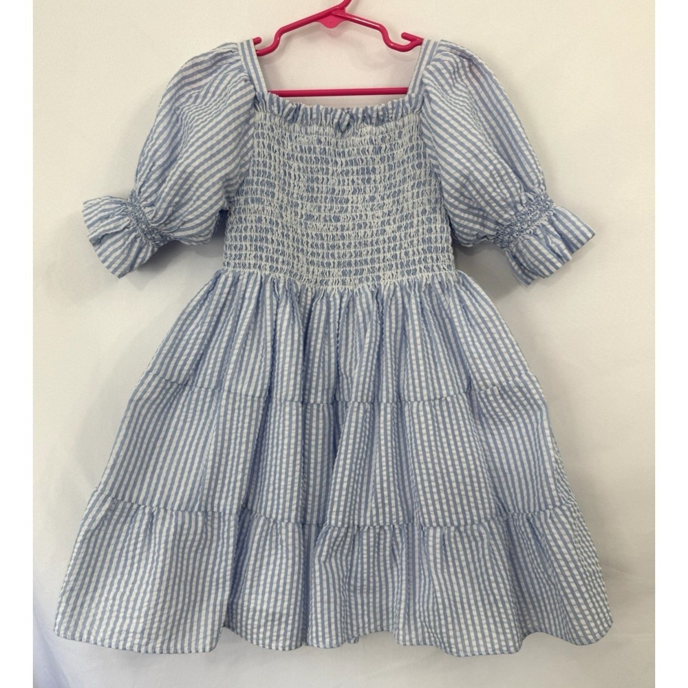 Busy Bees Smocks Blue Striped Smocked Seersucker‎ Dress Toddler Girls Size 5